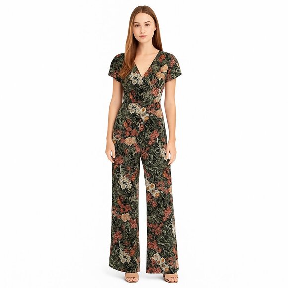 ANTONIO MELANI Pants - Antonio Melani Floral Wide-Leg Jumpsuit Size 4 Black and Terracotta